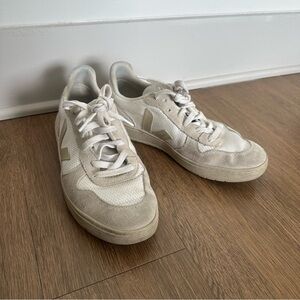 Veja White and Tan Sneakers